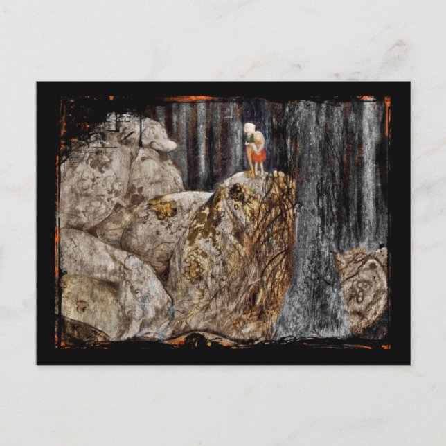 Cartão Postal As crianças com Troll de pedra (Frente)