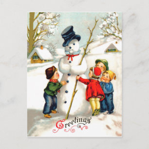 Cartão Postal As crianças são Fazer Grande Snowman, Vintage Ho