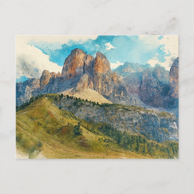 Cartão Postal As Dolomitas Itália - Pintura com Efeito de Salpic (Frente)