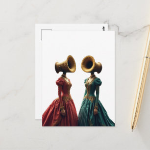 Cartão Postal As Duas Mulheres Com Cabeças Alternativas Surreali