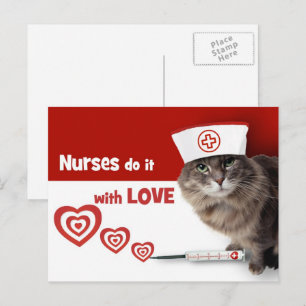 Cartão Postal As Enfermeiras Fazem com Amor. Kitty Engraçado 