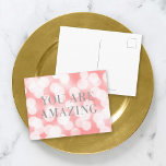 Cartão Postal As Luzes De Boque Rosa Cintilante Falso Prateam Vo<br><div class="desc">Cartão postal motivacional chic com as palavras "Você é Incrível" em papel prateado falso contra um padrão de luz cor-de-rosa. Para adicionar texto ao cartão, clique no botão "Personalizar". *Observe que a Marca d'água do Zazzle que aparece na visualização de zoom NÃO aparecerá no produto impresso final. © Rosewood e...</div>