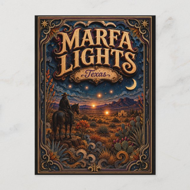Cartão Postal As Luzes de Marfa Texas Popcut Legends (Frente)