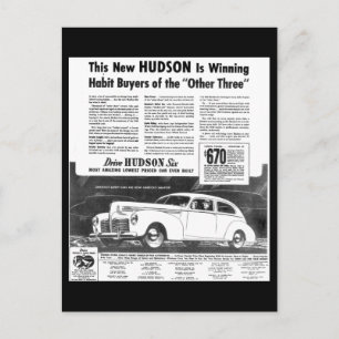 Cartão Postal As novas placas de Posto de automóveis Hudson de 1