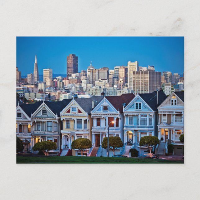 Cartão Postal As Painted Ladies & Skyline | São Francisco, CA (Frente)