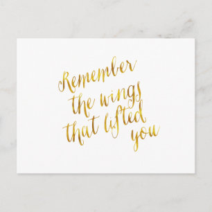 Cartão Postal Asas Que Levantaram Você Citando Faux Gold Foil
