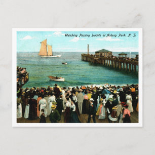 Cartão Postal Asbury Park NJ Assistindo aos Iates 1906 Vintage