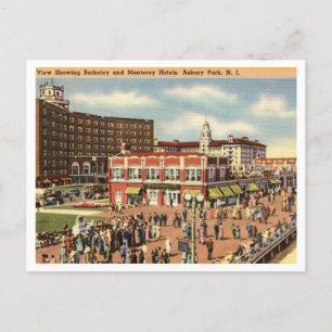 Cartão Postal Asbury Park NJ Boardwalk, Hotéis 1951 Retro
