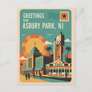 Cartão Postal Asbury Park NJ Retro Caprichoso