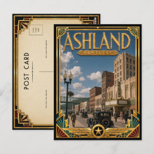 Cartão Postal Ashland Kentucky Arte Deco Antiga Idade Dourada