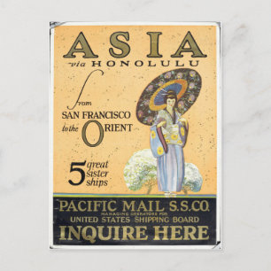 Cartão Postal Ásia através de Honolulu de San Francisco ao