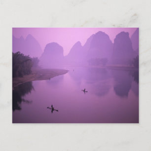 Cartão Postal Ásia, China, Guanxi, Yangshou. Pescadores em janga