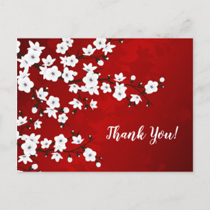 Cartão Postal Ásia Floral Cerejeira Flor de Cerejeira Vermelha O