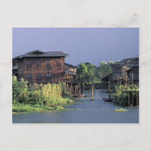 Cartão Postal Ásia, Mianmar, Lago Inle. Uma vila flutuante sobre