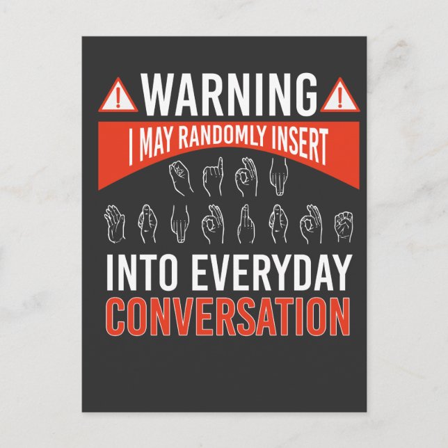 Cartão Postal ASL American Sign language Interpreter surdo (Frente)