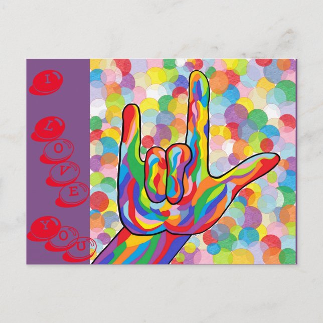 Cartão Postal ASL I Love You with Bubble Background (Frente)