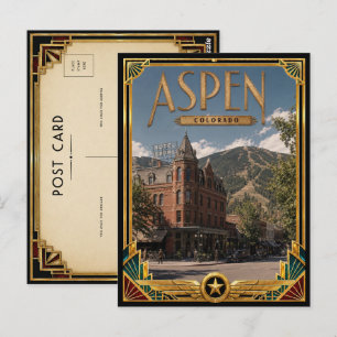 Cartão Postal Aspen Colorado Vintage Arte Deco Idade Dourada