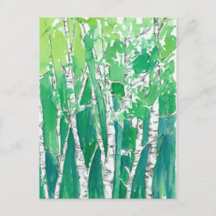 Cartão Postal Aspen Trees Watercolor Arte Verde Esmeralda