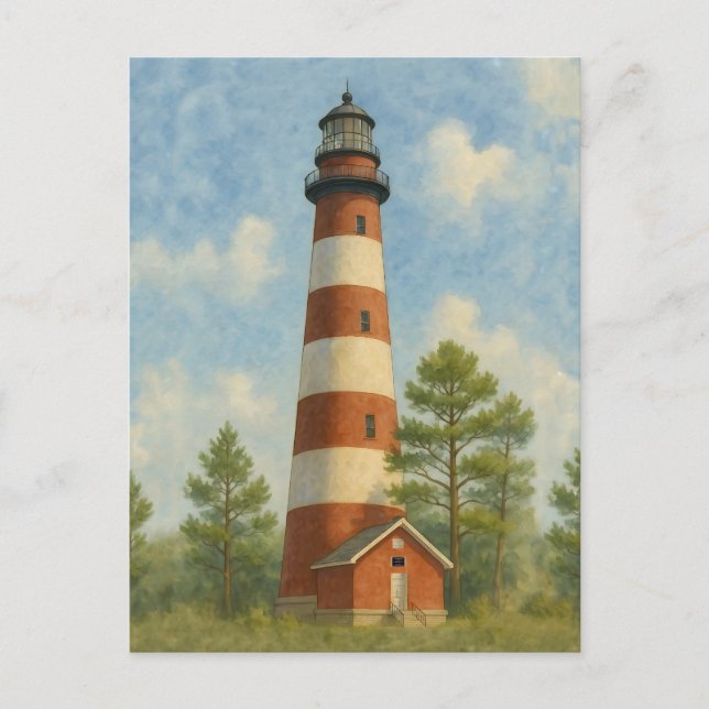 Cartão Postal Assateague Lighthouse Watercolor (Frente)