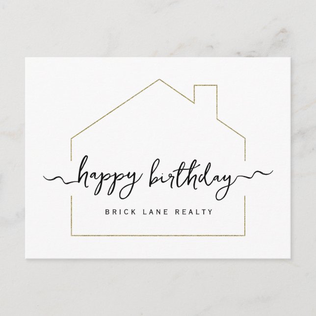 Cartão Postal Assinatura Script Feliz Aniversário Imobiliária (Frente)