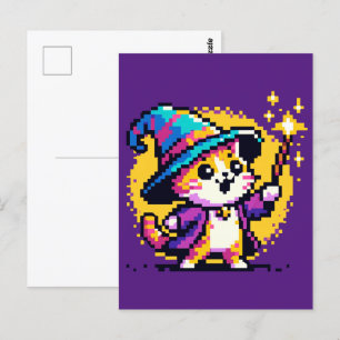 Cartão Postal Assistente Cat - Design de Fantasia de Arte em Pix