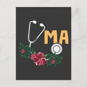 Cartão Postal Assistente médico Stethoscope Watercolor Flower N