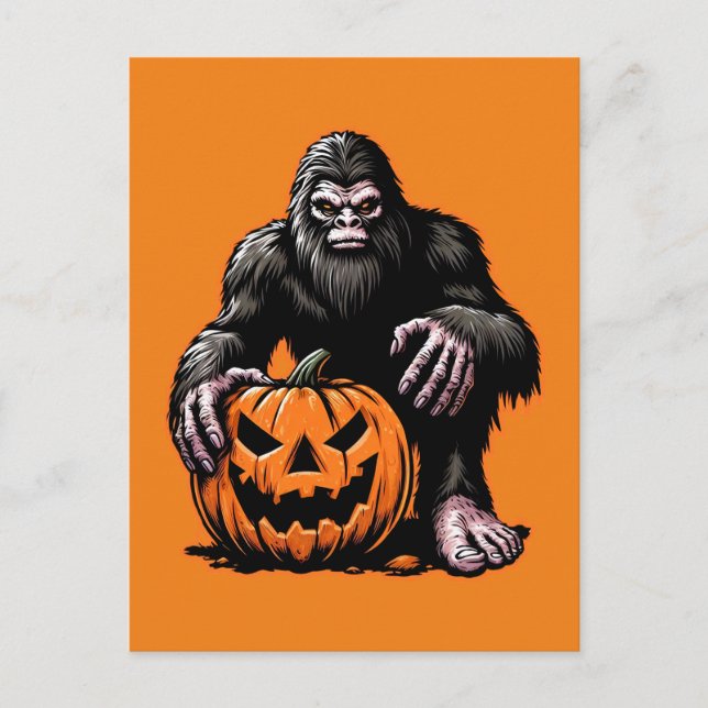 Cartão Postal Assustador De Pumpkin Bigfoot Halloween (Frente)