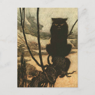 Cartão Postal Assustador do Halloween Black Cat Vintage Rackham
