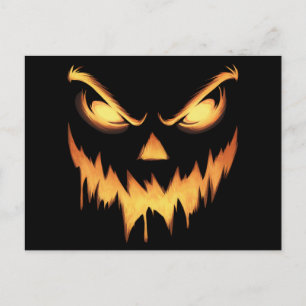 Cartão Postal Assustador Pumpkin Jack O Lanterna Face Halloween