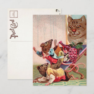 Cartão postal assustador vitoriano de gato e ratos