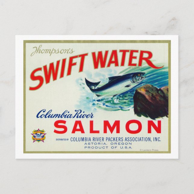 Cartão Postal Astoria, Oregon - Salmão de Água Swift de Thompson (Frente)