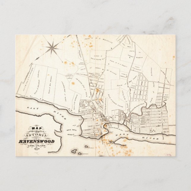 Cartão Postal Astoria & Ravenswood, Mapa de Longas Ilhas (1840) (Frente)