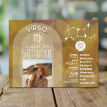 Cartão Postal Astrologia Virgo - Símbolo Zodiac Foto Personaliza<br><div class="desc">Personalize este cartão com uma foto, data de nascimento e nome. Um design de aniversário personalizado com o signo zodíaco - Virgem - mais traços de personalidade, informações e constelação. Uma cor marrom quente associada ao Virgo é o design principal por trás de todos os detalhes do Zodiac. Um presente...</div>