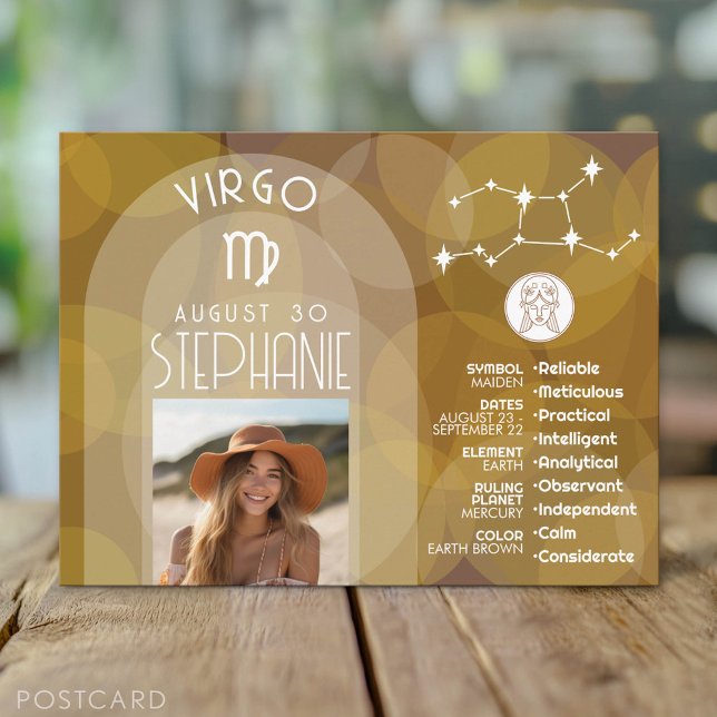 Cartão Postal Astrologia Virgo - Símbolo Zodiac Foto Personaliza (Custom Postcard)