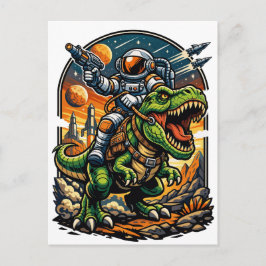 Cartão Postal Astronaut Riding a T-Rex – Epic Space Dinosaur