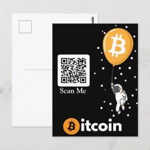Cartão Postal Astronauta Bitmoeda à Lua - Código Qr Btc Crypto