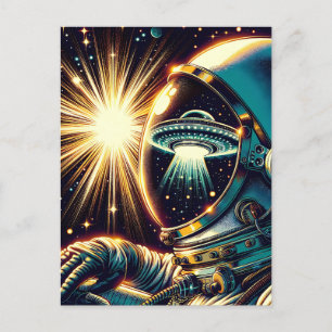 Cartão Postal Astronauta com Reflexão de um OVNI