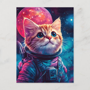 Cartão Postal Astronauta de gato - espaço rosa