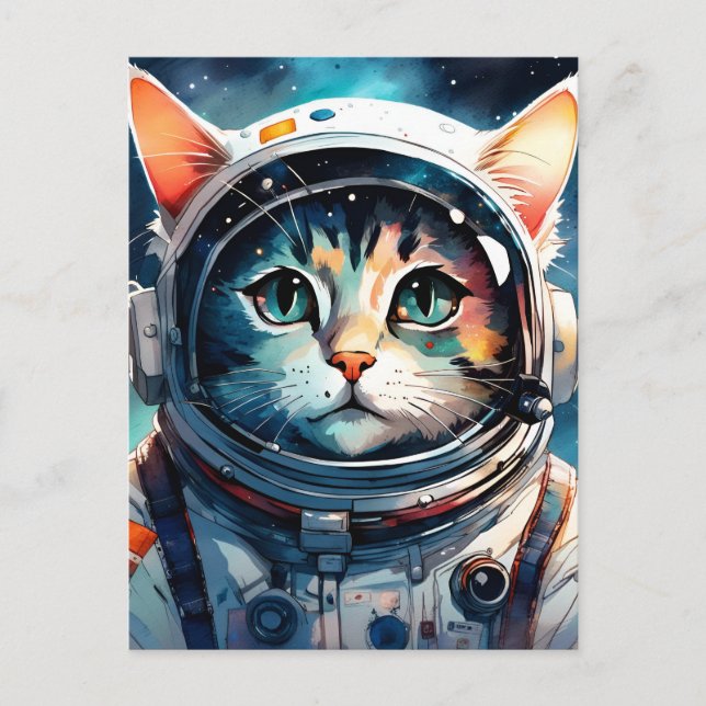 Cartão Postal Astronauta de gato fantástico (Frente)