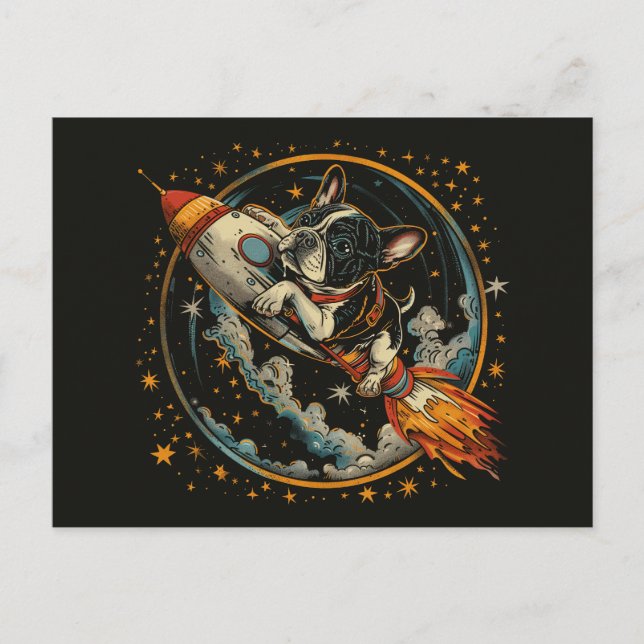 Cartão Postal Astronauta do Bulldog Francês (Frente)