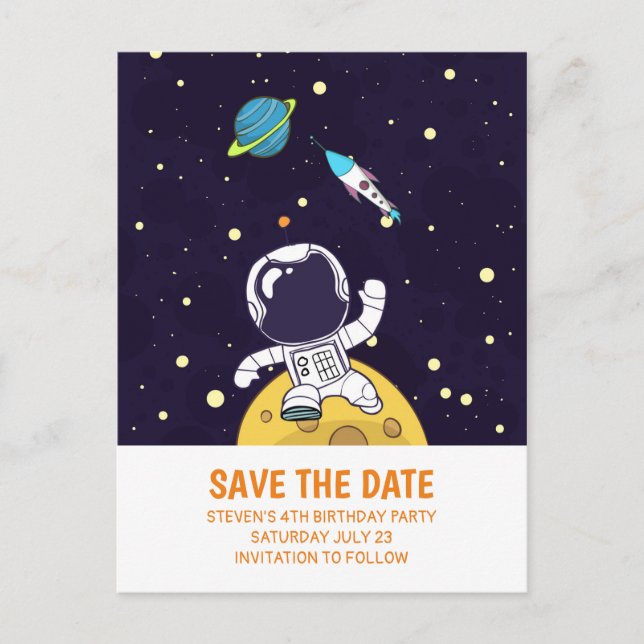 Cartão Postal Astronauta Explorando o Espaço Sideral Salve a Dat (Frente)