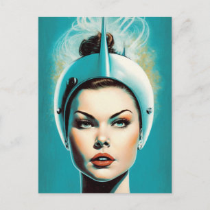 Cartão Postal Astronauta Feminina Vintage 