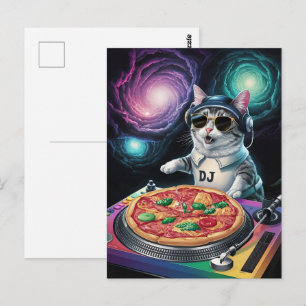 Cartão Postal Astronauta Galáxia Planeta Espaço Dj Gato Pizza Ga