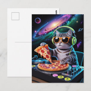Cartão Postal Astronauta Galáxia Planeta Espaço Dj Gato Pizza Ga