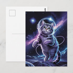 Cartão Postal Astronauta Galáxia Planeta Espaço Gato Gatito