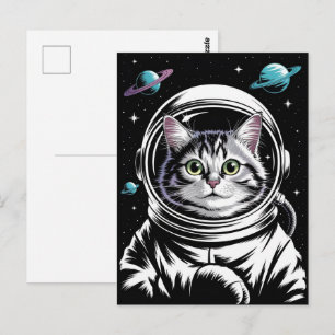 Cartão Postal Astronauta Galáxia Planeta Espaço Gato Gatito Gati