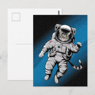 Cartão Postal Astronauta Galáxia Planeta Espaço Gato Gatito Gati