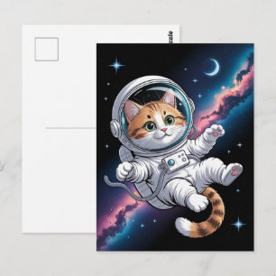 Cartão Postal Astronauta Galáxia Planeta Espaço Gato Gatito Gati