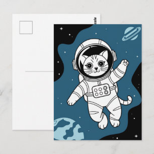 Cartão Postal Astronauta Galáxia Planeta Espaço Gato Gatito Gati