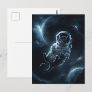 Cartão Postal Astronauta Galáxia Planeta Espaço Gato Gatito Gati
